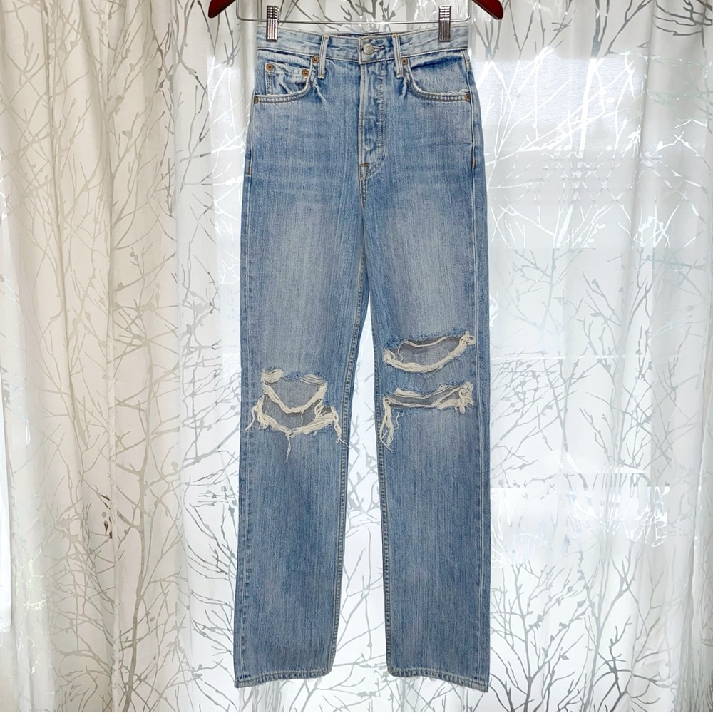 GRLFRND wish you would MICA high waisted distressed straight leg BLUE JEANS - Picture 4 of 15